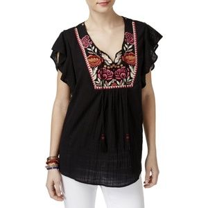 Style & Co Embroidered Butterfly Sleeve Women Top,